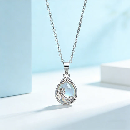 925 Sterling Silver Vined Moonstone Necklace