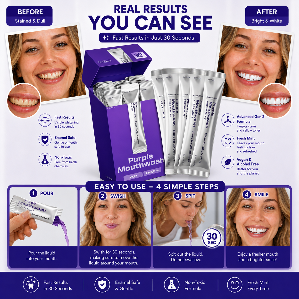 Purple Whitening Duo Mouthwash + Whitening Strips