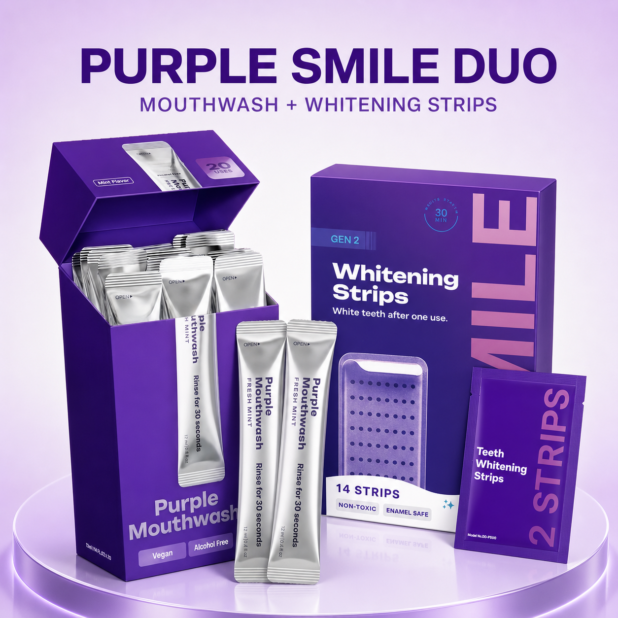 Purple Whitening Duo Mouthwash + Whitening Strips