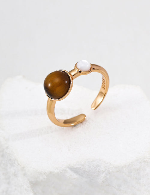"Manifest Abundance Tiger's Eye Ring | S925 Silver Gold Plated | Crystal Energy Jewelry for Financial Success
